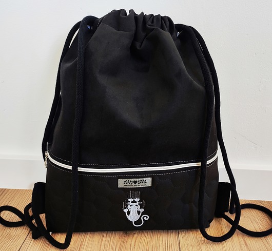 plecaki Czarny worek plecak z kotem