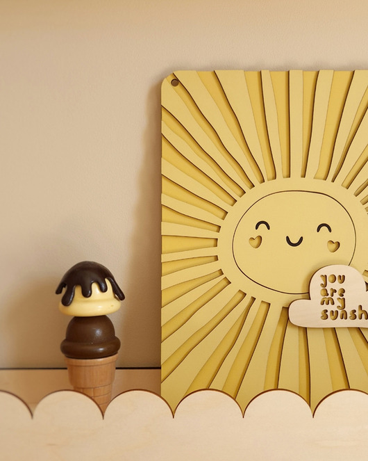 obrazy i plakaty do pokoju dziecięcego Drewniany plakat dla Dzieci Żółty Słońce