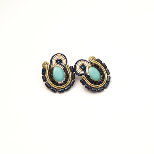 kolczyki soutache Kolczyki sztyfty turkusowe - boho - howlit