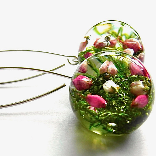 Kolczyki srebrne z wrzosem na soczystym mchu Grol Jewellery