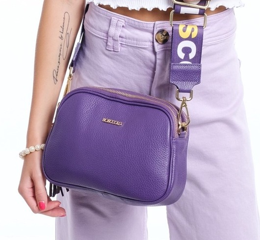 torby na ramię Torebka skórzana z ozdobnym paskiem -fioletowa  (7125)