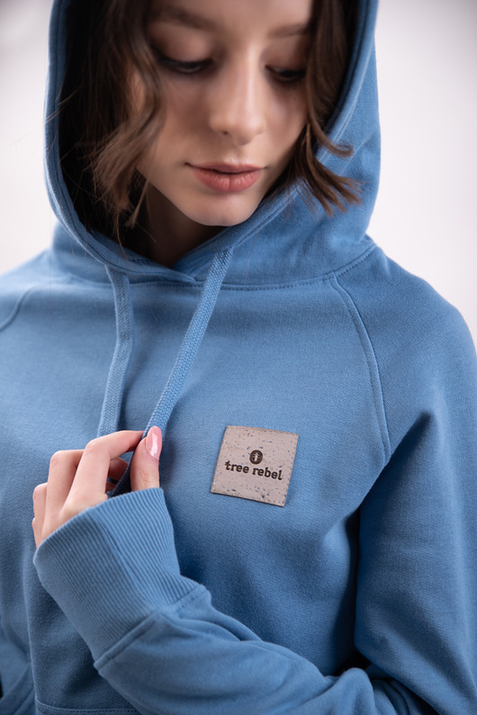 bluza z kapturem damska Bluza niebieska bawełna organiczna GOTS