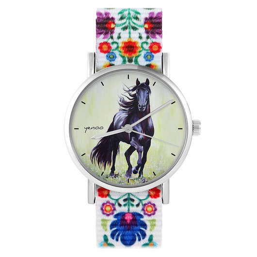 zegarki damskie Zegarek - Czarny koń 2 - folk biały, nato