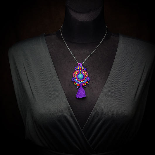komplet biżuterii Etniczny wisiorek soutache