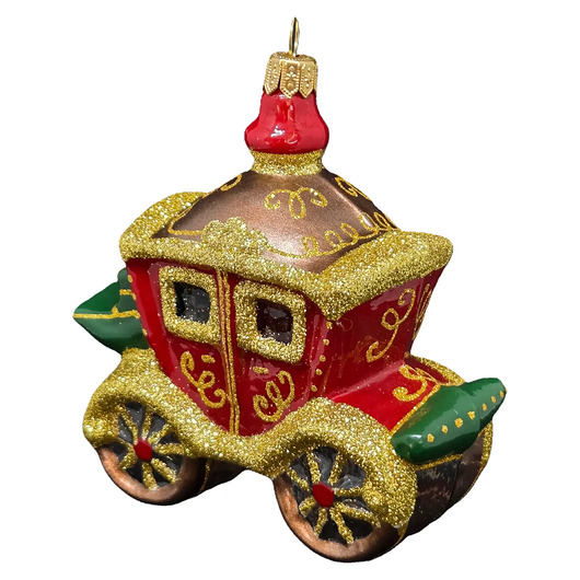 bombki Ręcznie malowana bombka szklana czerwono-złota karoca