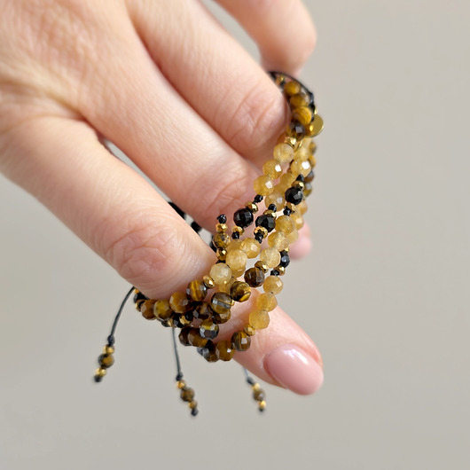 bransoletki z kamieni naturalnych Czarny turmalin, apatyt, tygrysie oko,oolit, hematyt bransoletka na sznurku