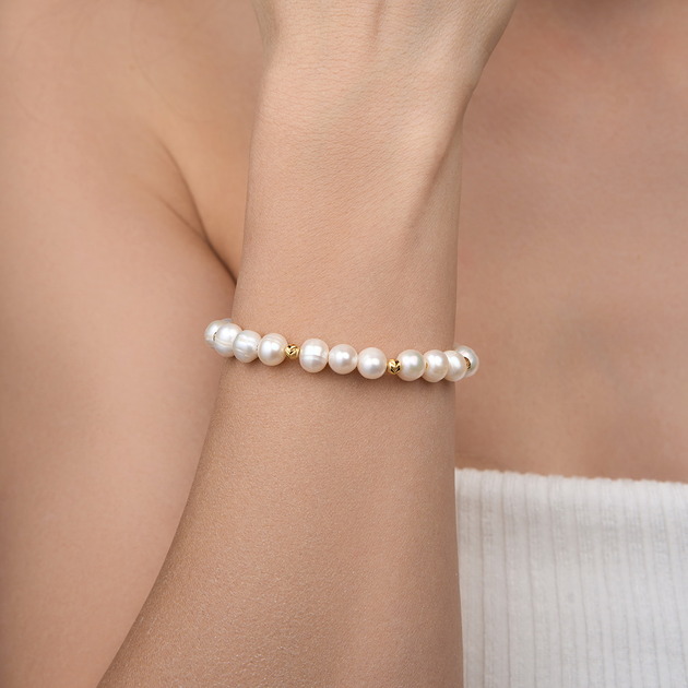 bransoletki złote Bransoletka perły naturalne- srebro 925 pozłacane