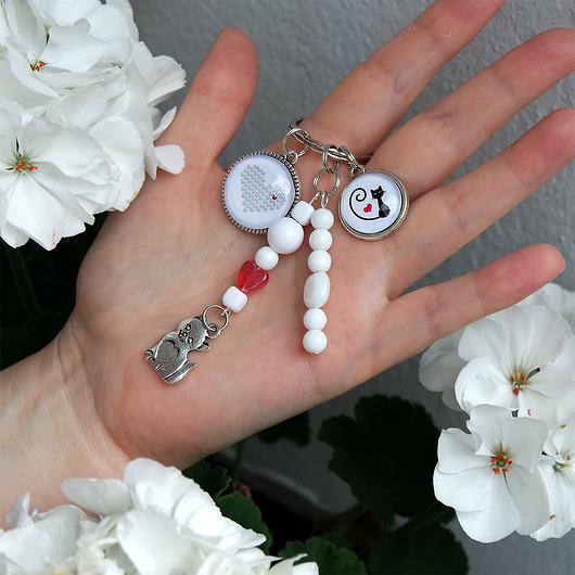 breloki Breloczek - Serce dziergane, kotek