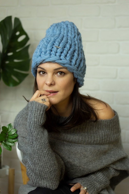 czapki damskie Czapka na drutach -100% wełna XXL