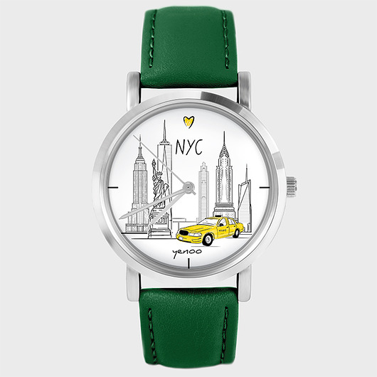 Zegarek - New York - zielony, skórzany yenoo