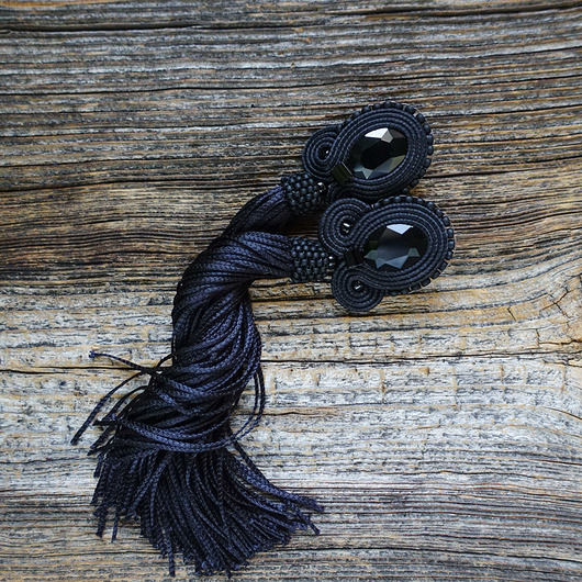 kolczyki soutache Czarne kolczyki soutache z frędzlami- długie