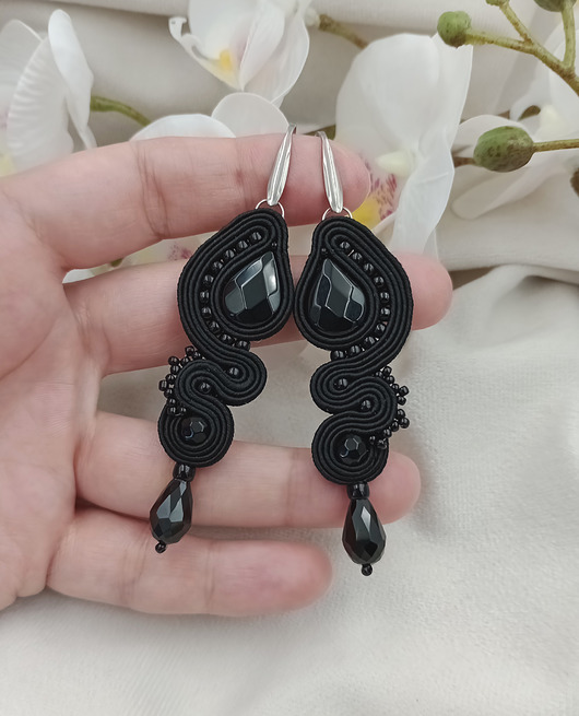 kolczyki soutache Długie kolczyki soutache, czarne kolczyki, kolczyki onyksy