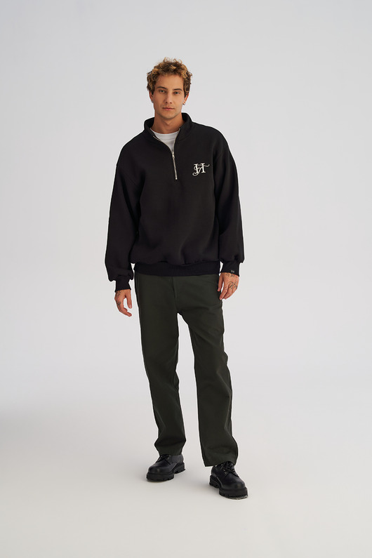 bluzy męskie Bluza TROYER ze stójką i zamkiem BLACK & WHITE męska