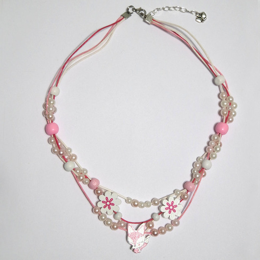 korale Naszyjnik - Lisek, kwiaty - sznureczki - dla dzieci