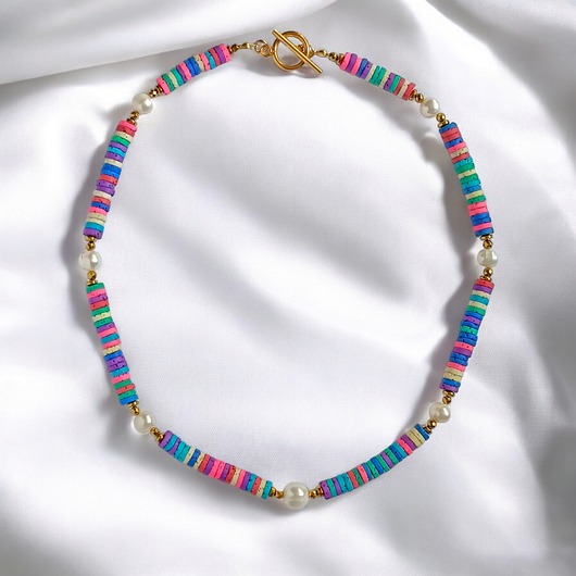 korale SUMMER COLLECTION naszyjnik : kolorowa lawa i perły