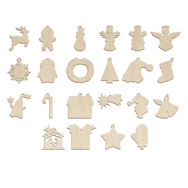 kartki scrapbooking Świąteczne Kształty Drewniane Scrapki MIX 50szt Z Dziurką Dekory Choinkowe