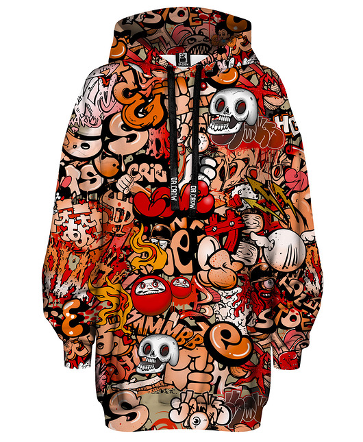 bluza z kapturem damska Bluza Oversize Tunika DR.CROW Graffiti Skull