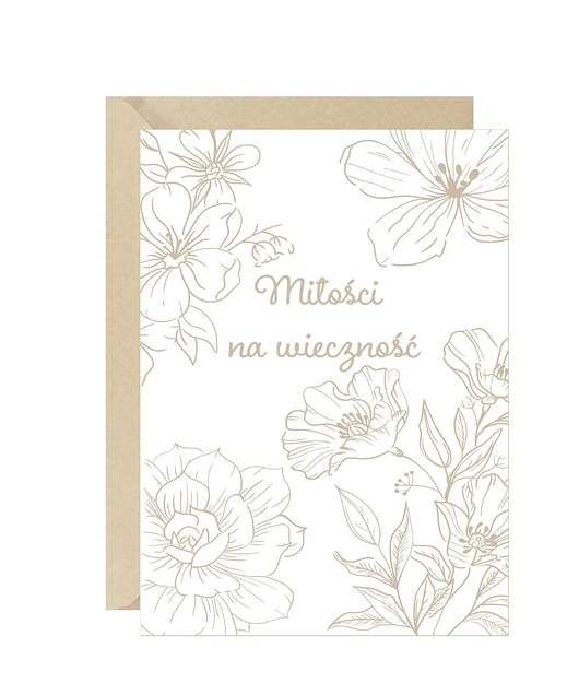 zaproszenia i kartki na ślub Kartka ślubna rocznicowa minimalistyczna kwiaty eko