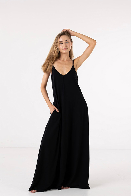 sukienki maxi damskie Sukienka letnia surf girl długa z odkrytymi plecami SUMMER - black sky s