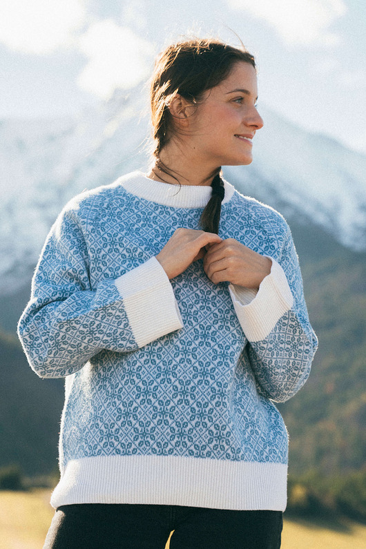 swetry damskie  BARIBAL BESKIDZKI Wełniany Sweter Oversize Zgaszony Niebieski  100% W