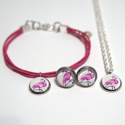 komplet biżuterii Komplet mini - Flaming - kolczyki, bransoletka, naszyjnik