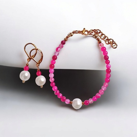 komplet biżuterii RAZEM TANIEJ! bransoletka & kolczyki : fuchsia & pearl collection