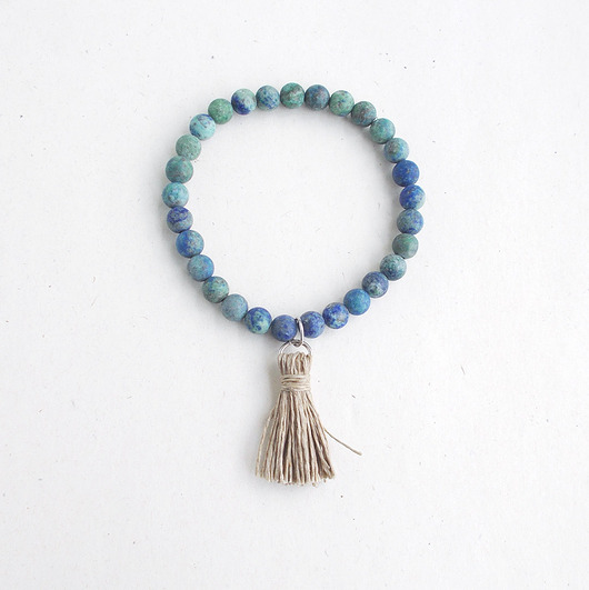 bransoletki z kamieni naturalnych Chryzokola matowa bransoletka z frędzlem