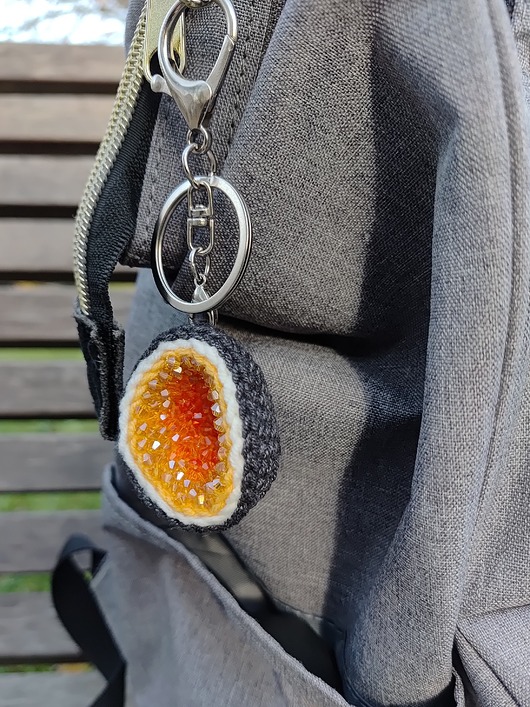 breloki Szydełkowy brelok zawieszka Minerał geoda bursztyn