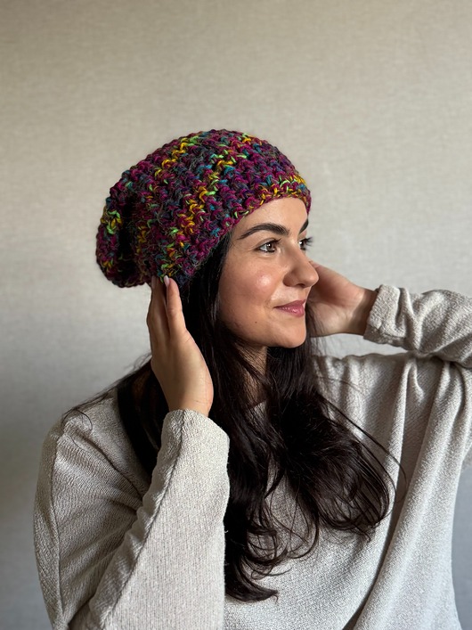 czapki damskie Kolorowa duża czapka beanie z wełną i alpaką
