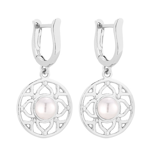 kolczyki srebrne Srebrne kolczyki z białą perłą SWAROVSKI