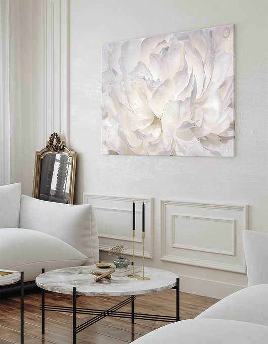 obrazy 100x70 cm Romantyczna biała róża w kroplach rosy (1-0403)