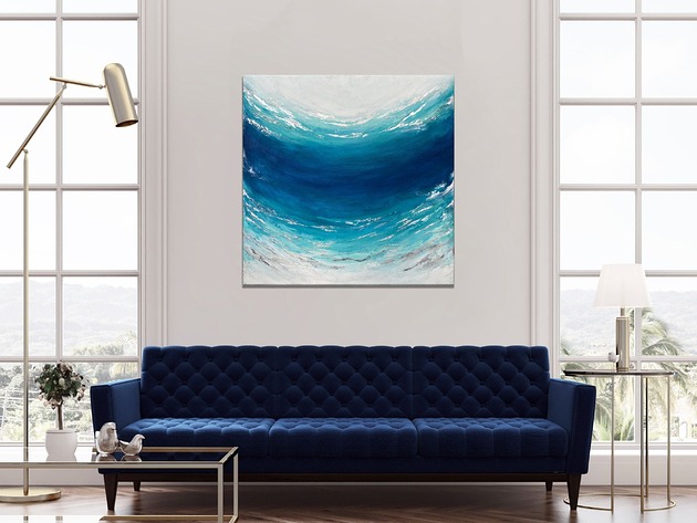 obrazy Granatowy obraz abstrakcyjny "Arctic" ręcznie malowany na płótnie 60x60 cm