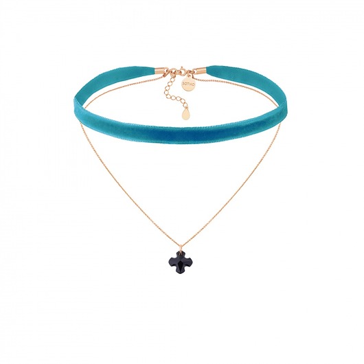 Ciemnoturkusowy aksamitny choker z krzyżem SOTHO