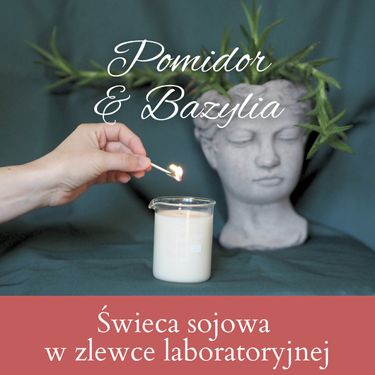 świeczniki i świece Zapachowa świeca sojowa w zlewce laboratoryjnej - Pomidor & Bazylia
