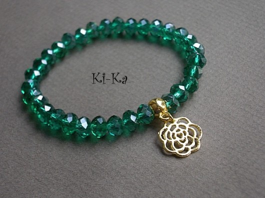 Emerald, beige and gold 4   - bransoletka KiKa pracownia