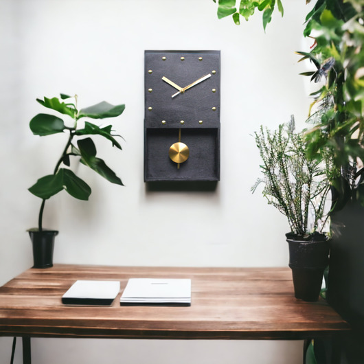 zegary Drewniany Czarny  zegar ścienny z wahadłem - bez tykania