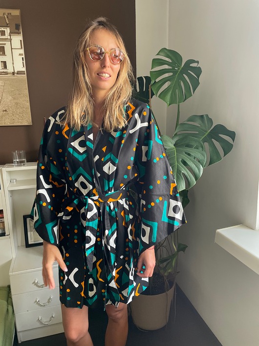 bluzki kimonowe damskie Kimono Green Love butelkowa zieleń/czerń
