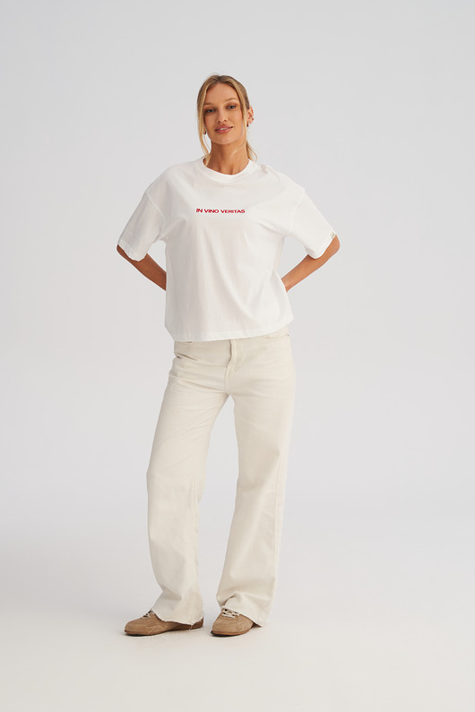 t-shirt damskie Koszulka damska BOXY organic In Vino veritas biała