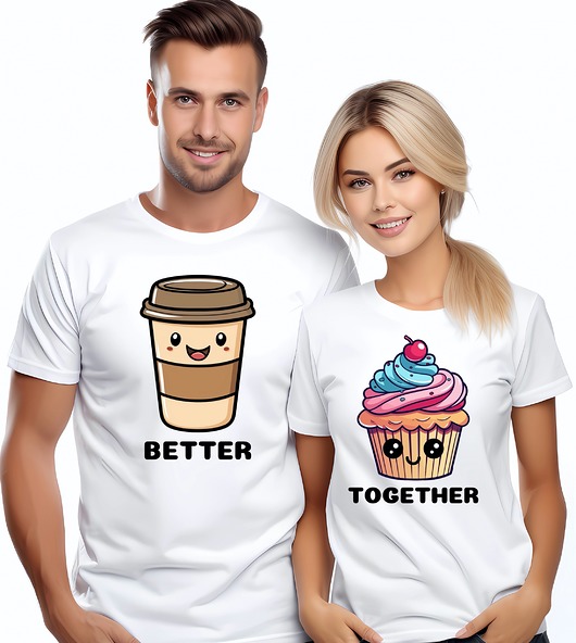 t-shirt damskie Koszulki dla pary Walentynki t-shirt komplet kawa babeczka