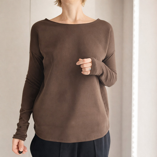 bluza bez kaptura damska Gruby Wąski rękaw Brązowy