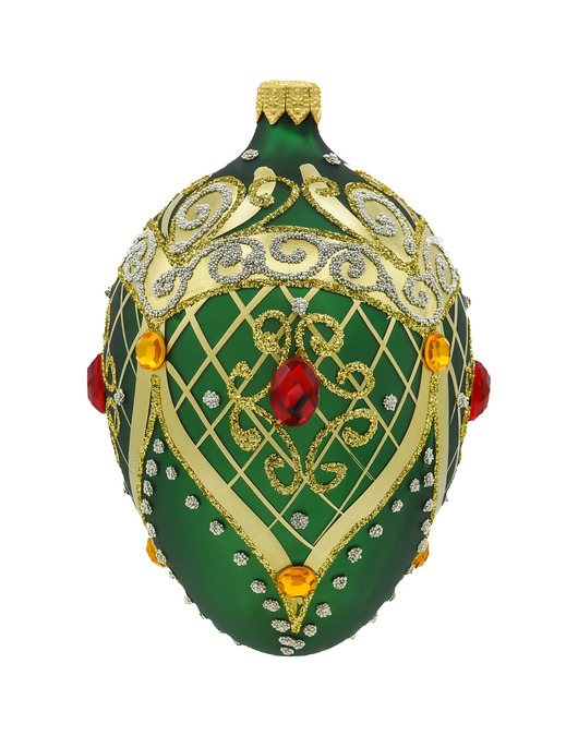 bombki Bombka choinkowa szklana ręcznie malowana: jajo Faberge z rubinem: zielone