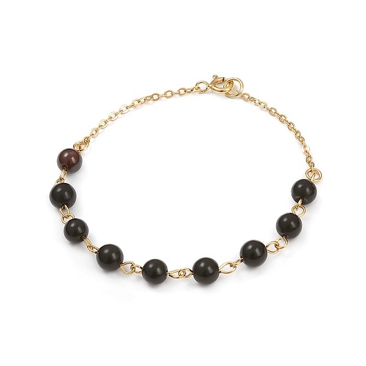bransoletki złote Pozłacana, łańcuszkowa bransoletka z onyksem