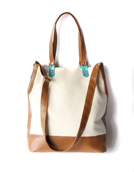 torba maxi- ecru&orange camel&turquoise-   elfagado