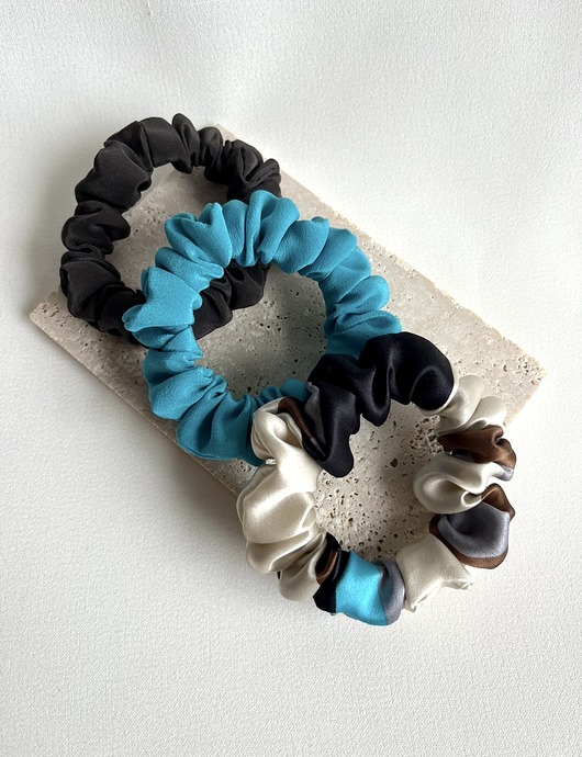 gumki do włosów 3 jedwabne gumki scrunchies - Brown Silk, Jackie & Ivess