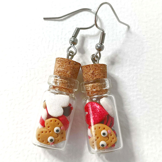kolczyki z masy plastycznej Walentynkowe kolczyki z ciasteczkami i serduszkami