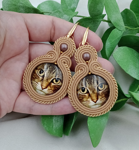 kolczyki soutache Kolczyki koty kotki z kotem, prezent dla kociary
