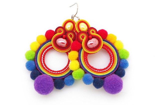 kolczyki soutache Tęczowe duże koła