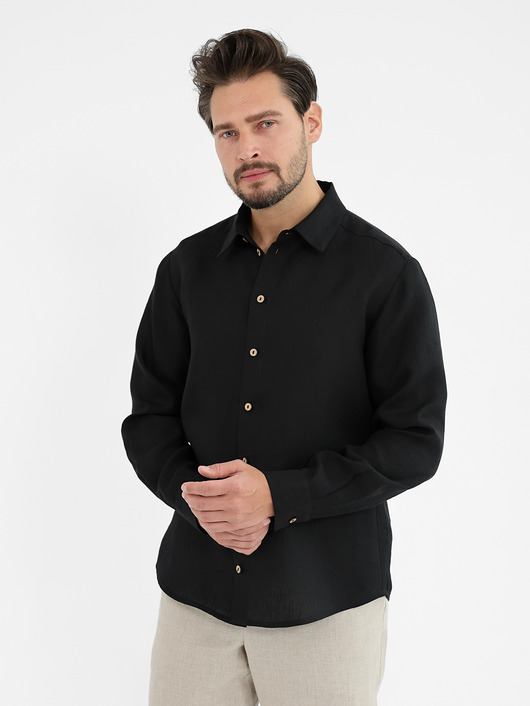 koszule męskie Lniana koszula SAHARA  deep black