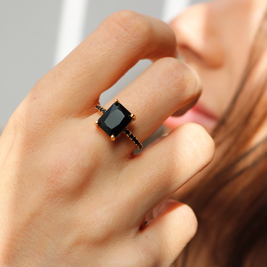 pierścionki złote Pierścionek cyrkonie czarne srebro 925 pozłacane