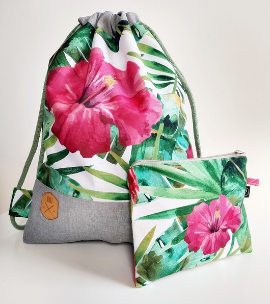 plecak worek Pink Flower Maki Handmade